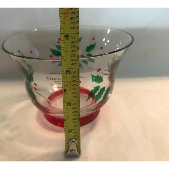 Gorham "FESTIVE HOLLY" 5" Crystal Candy Dish Hand-painted And Hand-cut - Picture 5 of 9